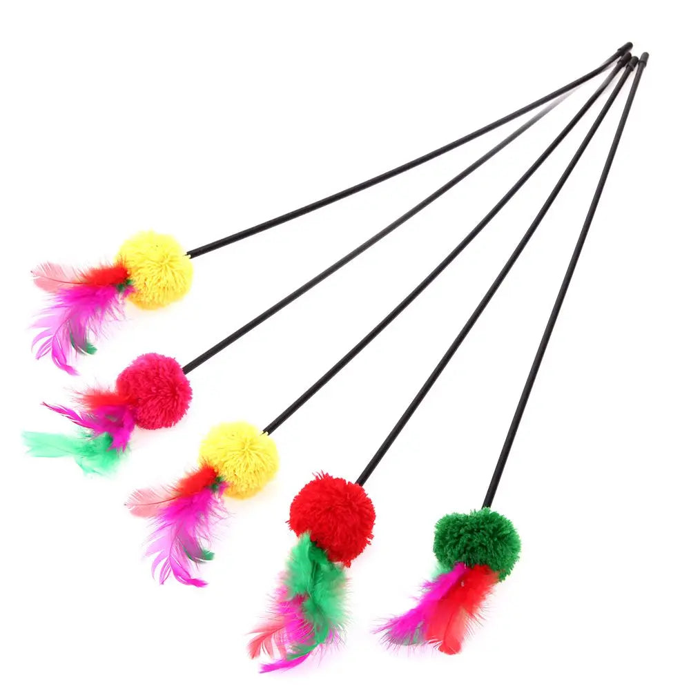 Royal Blue Retractable Funny Pet Toys Wood Stick Rod fairy Interactive Teaser Wand Indoor Chicken Feather Toy for Cat Game