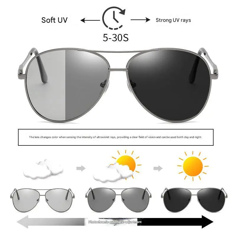 2025 Custom Logo  Vintage Anti Glare Driving Polarized Sun Glasses UV400 Metal Pilot Photochromic Sunglasses Men