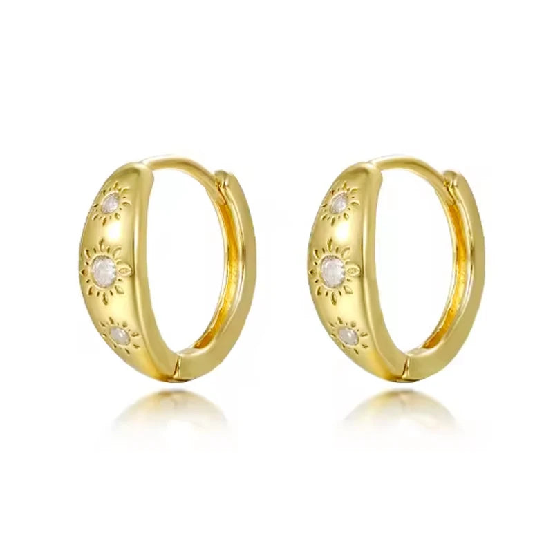 Vintage Fine Jewelry 925 Sterling Silver Micro Diamond CZ Eight-pointed Star Hoop Earrings for Women