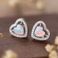 Low MOQ Jewelry Gemstone 925 Sterling Silver Zircon Opal Heart Stud Earring