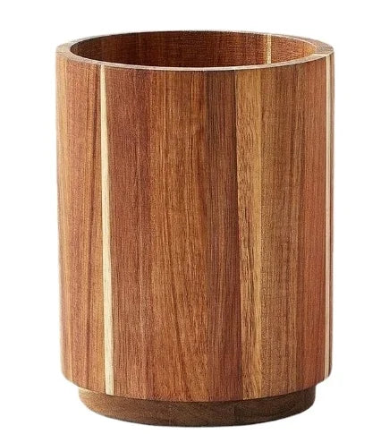Sustainable Acacia Wood Swivel Storage Bucket Cutlery Storage Box for Kitchen Utensils and Flatware Sets for Parties