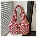 Red Gingham Bow Women's Shoulder Bag Large Capacity Plaid Tote with Bow Fashionable Simple Versatile Cute Shoulder Underarm Bag MegaBDM