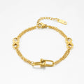 Latest 18K Gold Plated Stainless Steel Jewelry Three Layer Chain U-shape TarnishFree Cuffs Waterproof for Women Bracelet B242489