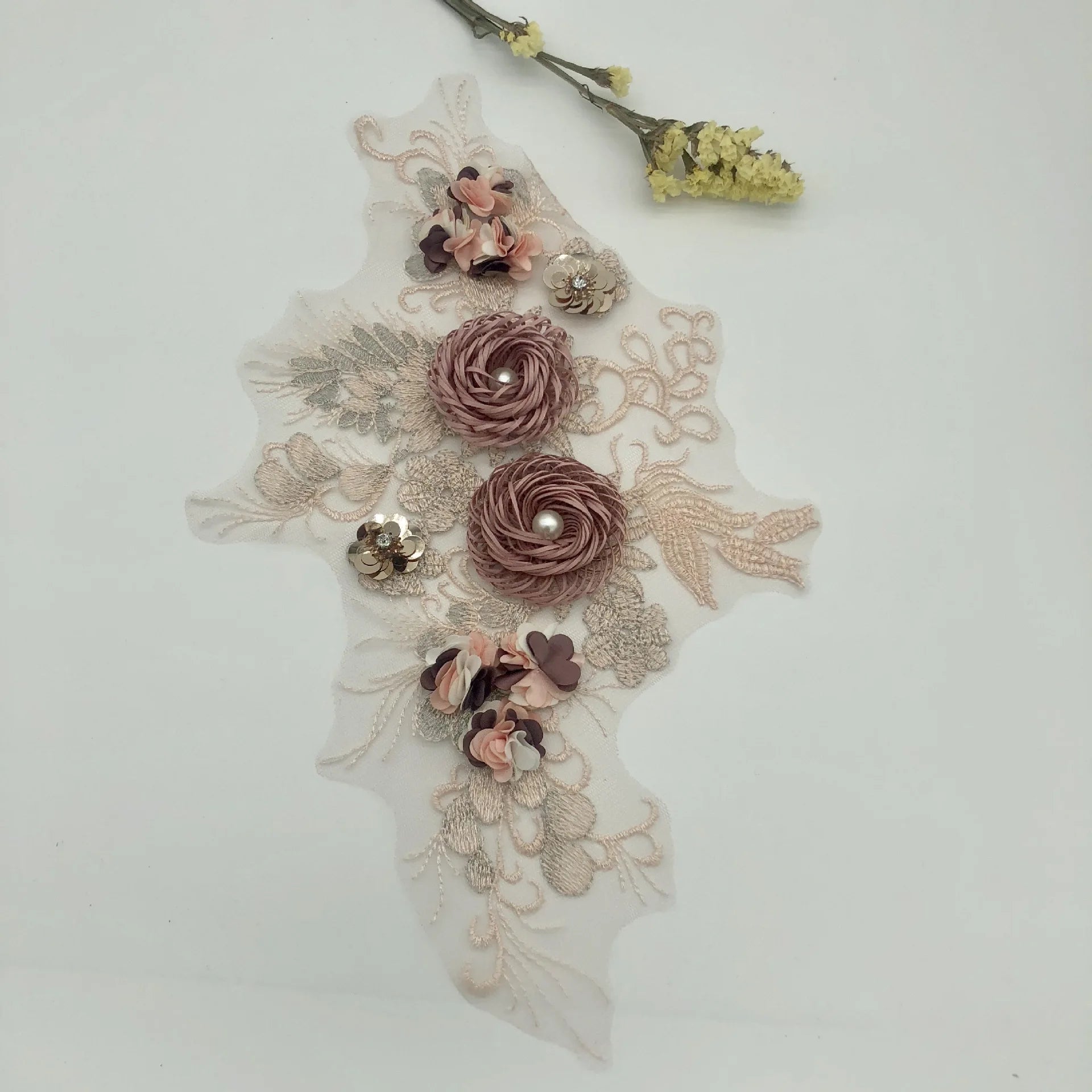 Embroidered Mesh Pearl Bird's Nest Multi-layer Sequins Colorful Flowers