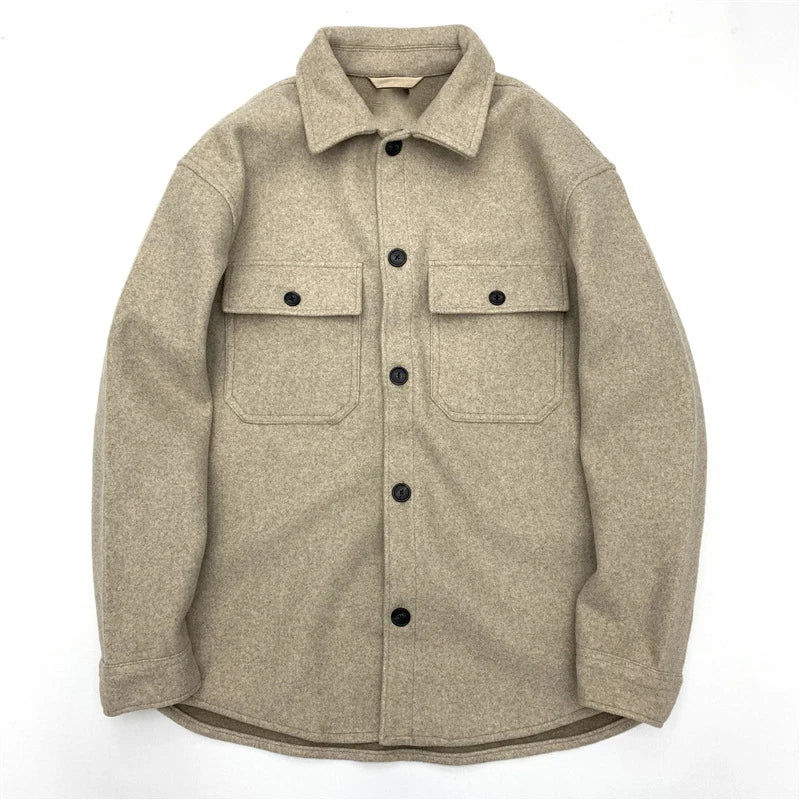 OEM Customized Logo Design Trendy wool heavy thick woolen shirt  warm shirt workwear loose retro large size jacket