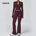 PASUXI 2026 New Women Yoga Jumpsuit Long Sleeve Zipper Fitness Set High Strength Workout Clothes Gym One Piece Yoga Sports Wear