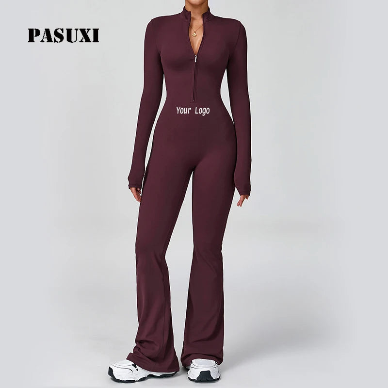PASUXI 2026 New Women Yoga Jumpsuit Long Sleeve Zipper Fitness Set High Strength Workout Clothes Gym One Piece Yoga Sports Wear
