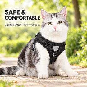 Breathable Cat Harness with Soft Mesh Adjustable Buckle Reflective Strips Lightweight Leash for Walking Escape Proof Training