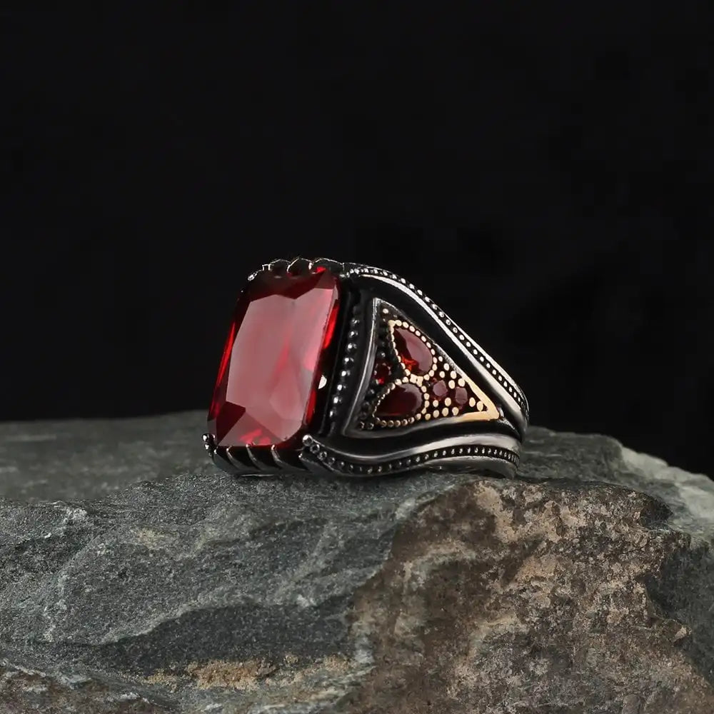 New Arrival Azuris 925 Sterling Silver Men's Ring Ottoman Style From Turkey Natural Stone Aqeeq Fine Jewelry VALKH1013