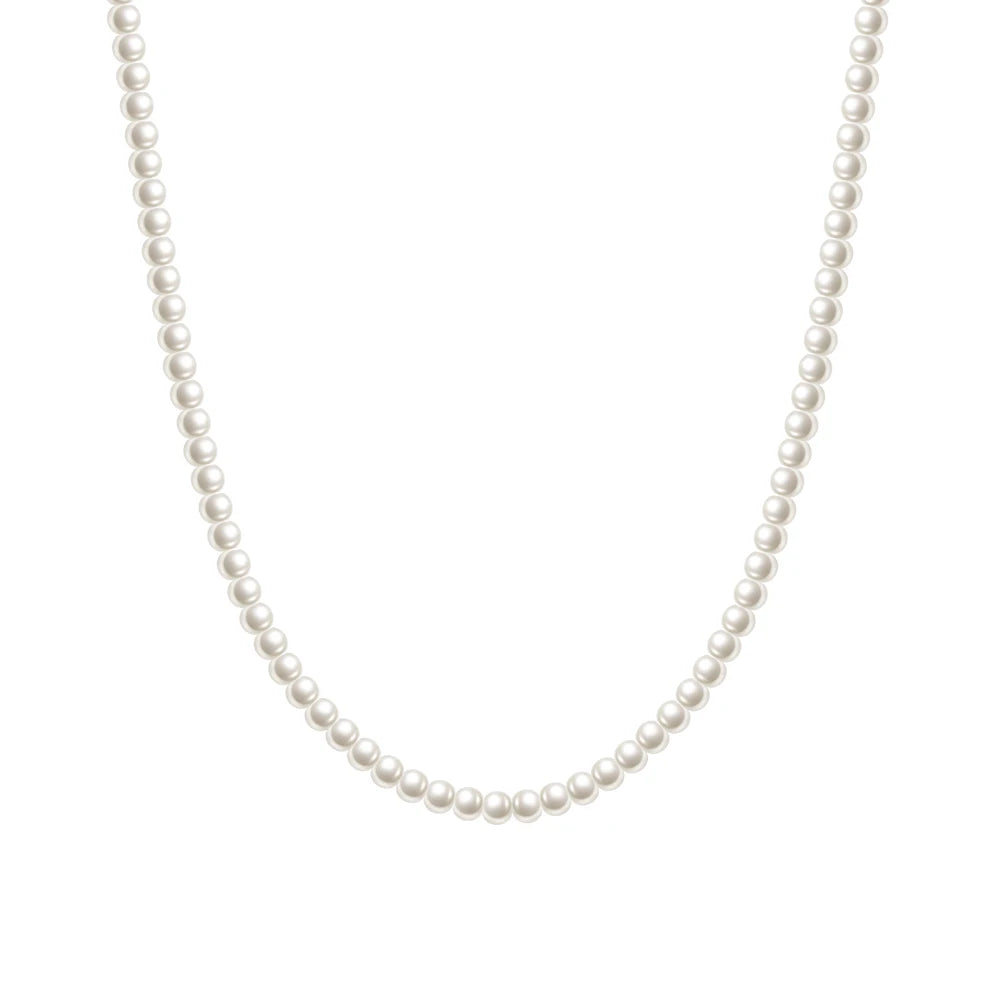 Latest 18K Gold Plated Stainless Steel Jewelry 4mm Pearls Bead Choker Necklace Trendy for Women Accessories Necklace P243454