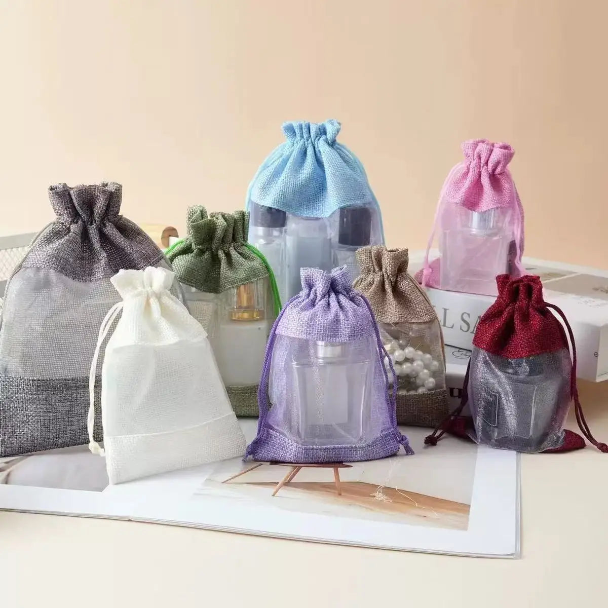 MU Window Cotton Sack Bag Drawstring Closure Storage Bag Collecting Cultural Items Jewelry Accessories Organza Bag