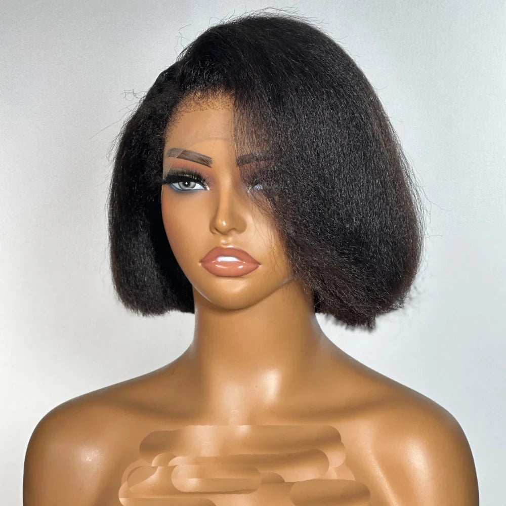 Yaki Straight Bob Wig Glueless 5x5 Closure Human Hair Wig for Women Kinky Straight Short Bob Ready to Wear Transparent Lace Wig