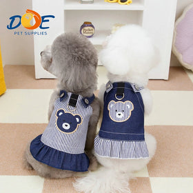 Doe Pet Denim Dog Dress Pet Skirt Spring Summer Denim Strip Polyester Cute Pet Clothes