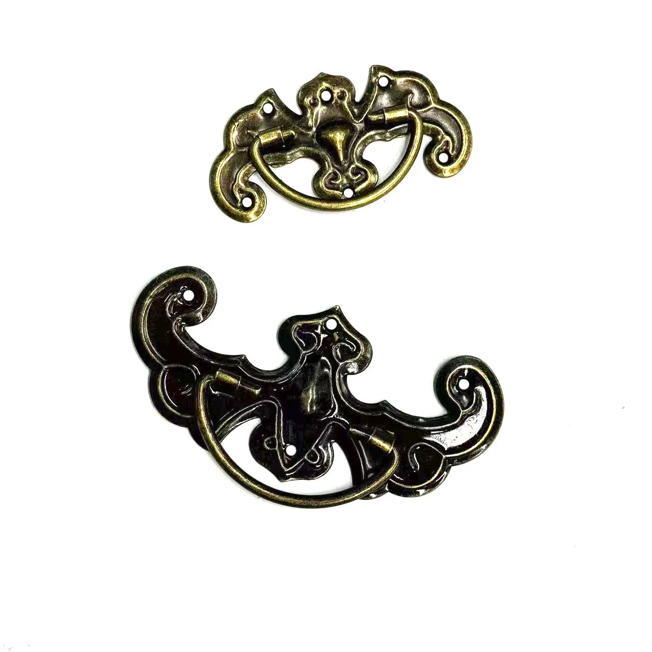 Stock Supply Box Accessories 43 X 23 Mm 62 X 30 mm Iron Material Antique Brass Colored Cabinet Metal Pull Handle
