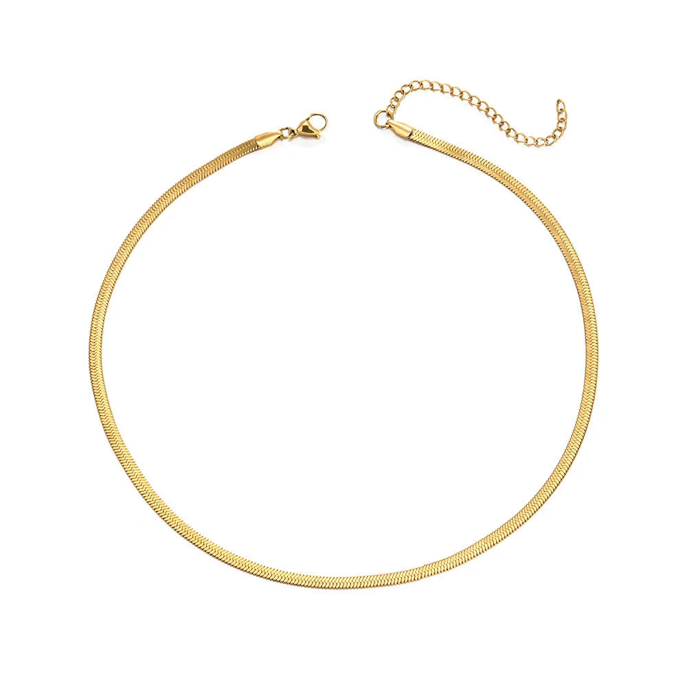 Wholesale Waterproof Jewelry  18K Gold Stainless Steel Chain Paper Clip Snake Chain Necklace Bracelet Jewelry for Women Men