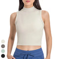 2024 Popular Quick Dry High Neck Shockproof Vest Ribbed Sleeveless Running Fitness Crop Top Yoga Tank Top