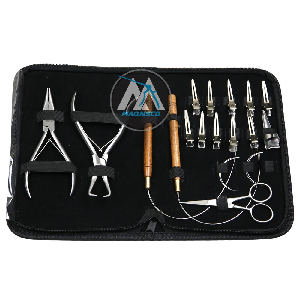 Silicone Steel Hair Extension Beading Tool Kit Micro Link Bead Closer Remover Pliers Hair Pulling Hook with Micro Ring Loop