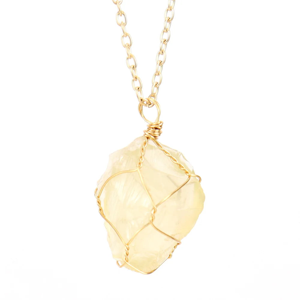 Handmade Premium Quality Raw Crystal Reiki Style Pendant Necklace for Spiritual Healing Meditation Wire Wrapped Energy Stone