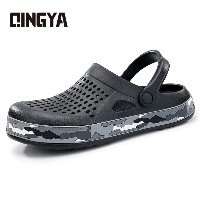 GUYISA Men's Chef Shoes EVA Upper Non-Slip SRC Black Rubber Outsole Slipper with Heel