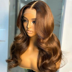 Cuticle Aligned Virgin Unprocessed Human Hair HD Swiss Transparent Lace Human Hair Body Wave Lace Wig Chocolate Brown Color