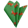 Green Fox Printed 100% Cotton Certified Organic Pocket Square with Center Extra Stitching