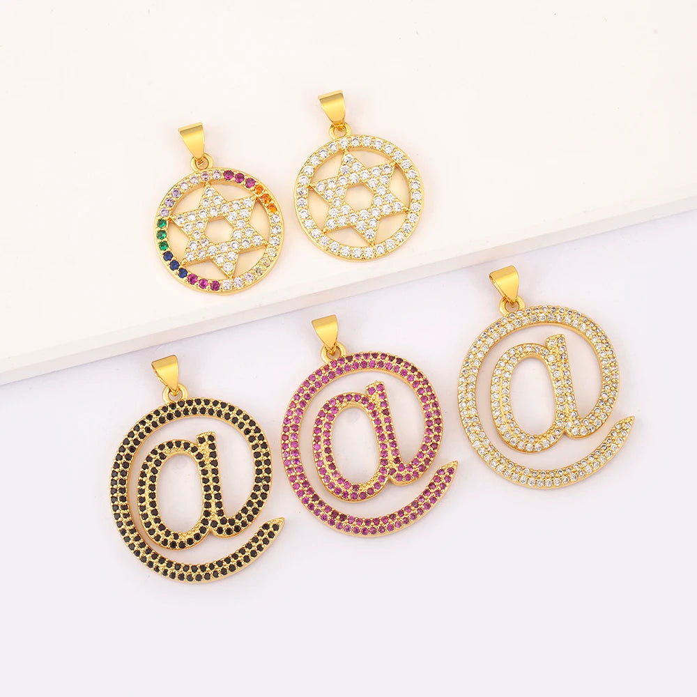 18K Gold Plated Copper Star David Symbol Pendant Necklaces Set Colorful Zircon Hip Hop for Men Women Party Gift Wholesale