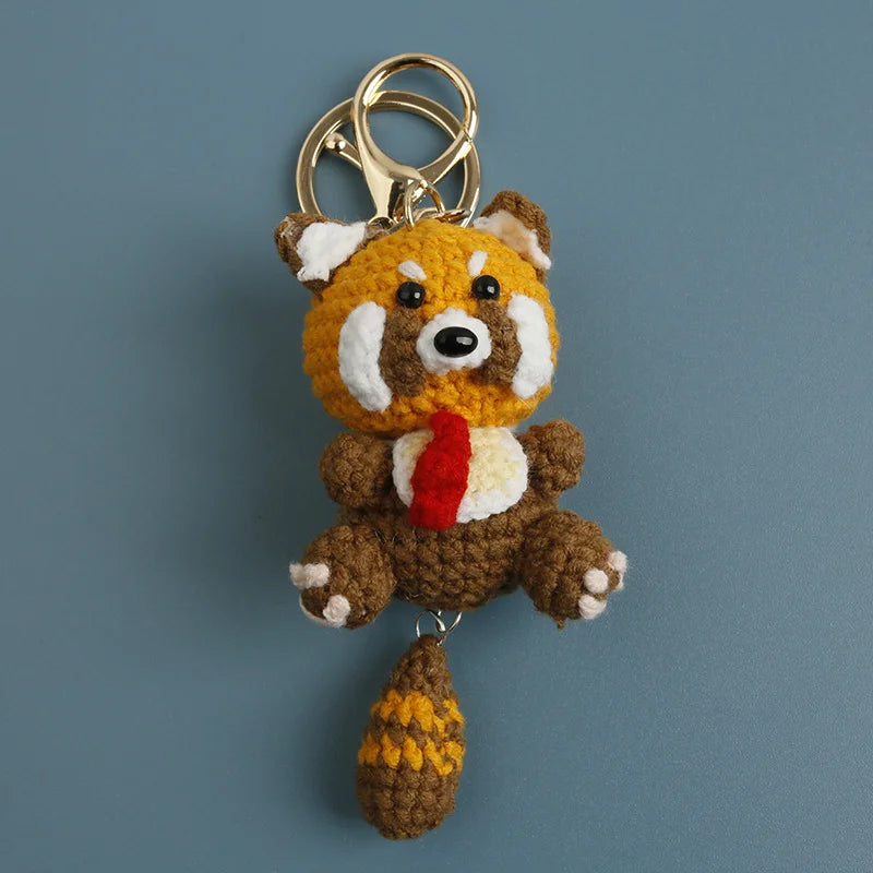 Cute Mini Crochet Keychain Raccoon Doll Plush Pendant Handmade Knitted Amigurumi Animal Procyon Lotors Toy Bag Charm Key Chain