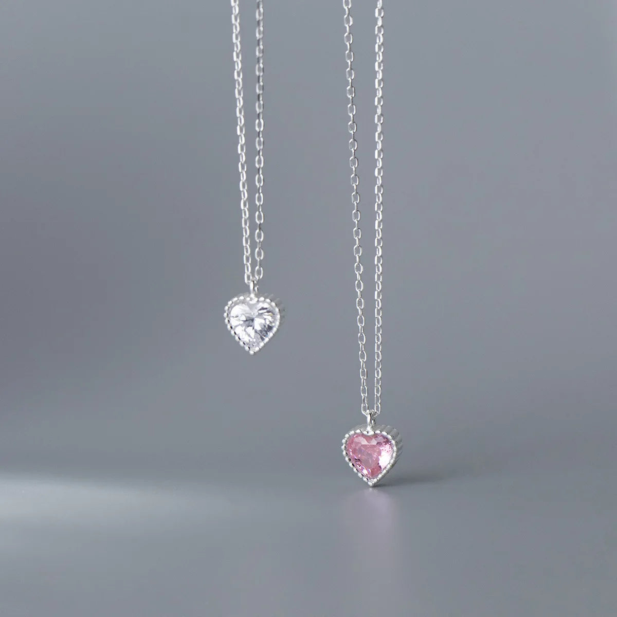 Low MOQ Custom 925 Sterling Silver Heart Pink White Navy Blue Zircon Pendant Necklace Gift