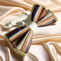 Exve Exclusive Beige with Stripes Adjustable Tied Bowtie Model BT4311 Ready From Stock Pure Handmade