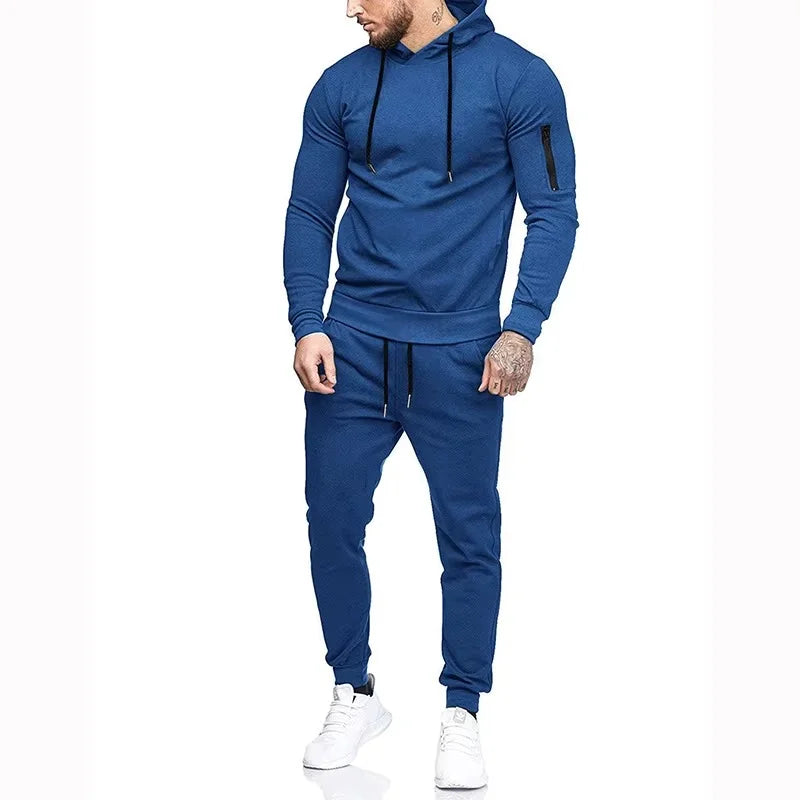 Custom Fashion Training Jogging Gym Sweat Suit Unisex Sports Tracksuit Hoodies Set 2 Pcs Quick Dry Breathable Spandex/Polyester