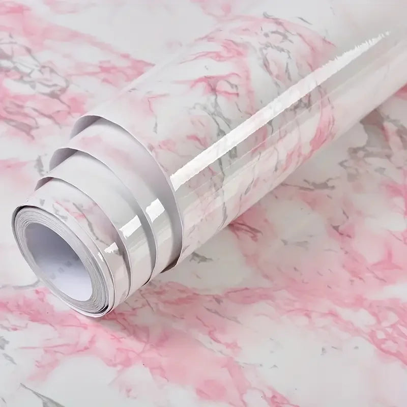 UDK Pink Marble Wallpaper Sticker Peel & Stick Wall Paper PVC Waterproof Wall and Furniture Decoration