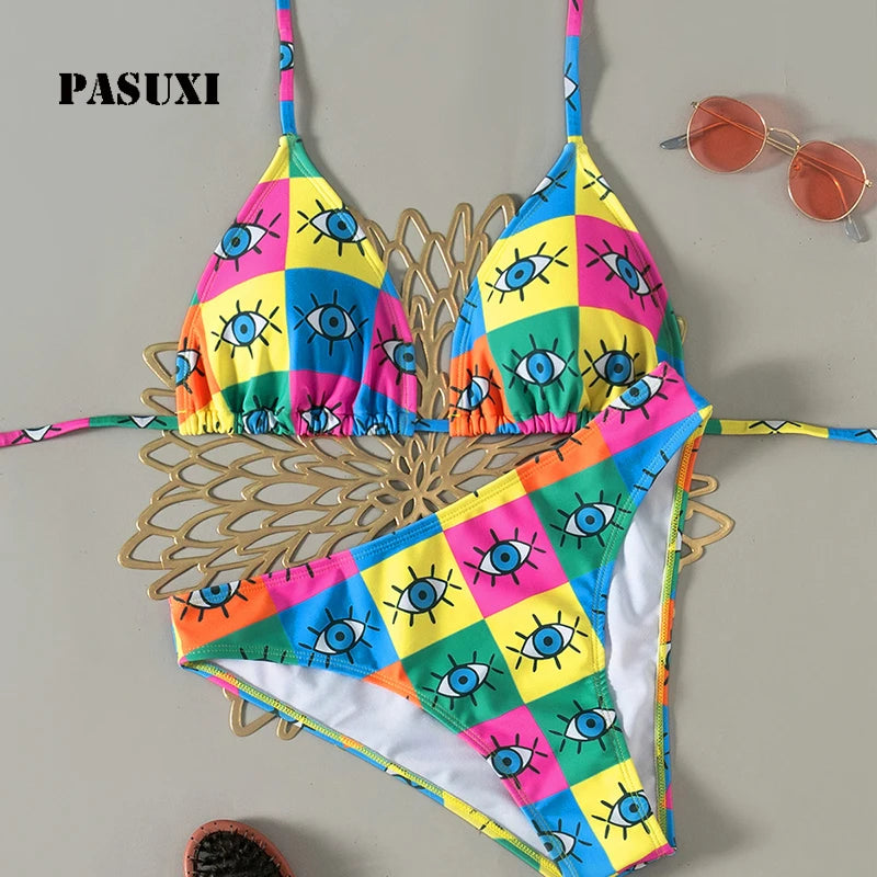 PASUXI Wholesale 2025 Brazilian Thong Bikini 2 Piece Set High Waisted String with Push up Bra and Cheeky Bottom