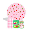 Hot Pink Strawberry First Birthday Backdrop Round Fabric Cover and Cylinder Cover Decorations for Birthday Event