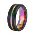 POYA 8mm Black Tungsten Wedding Band Rainbow Inlay Rainbow Inner Classic Engagement Ring