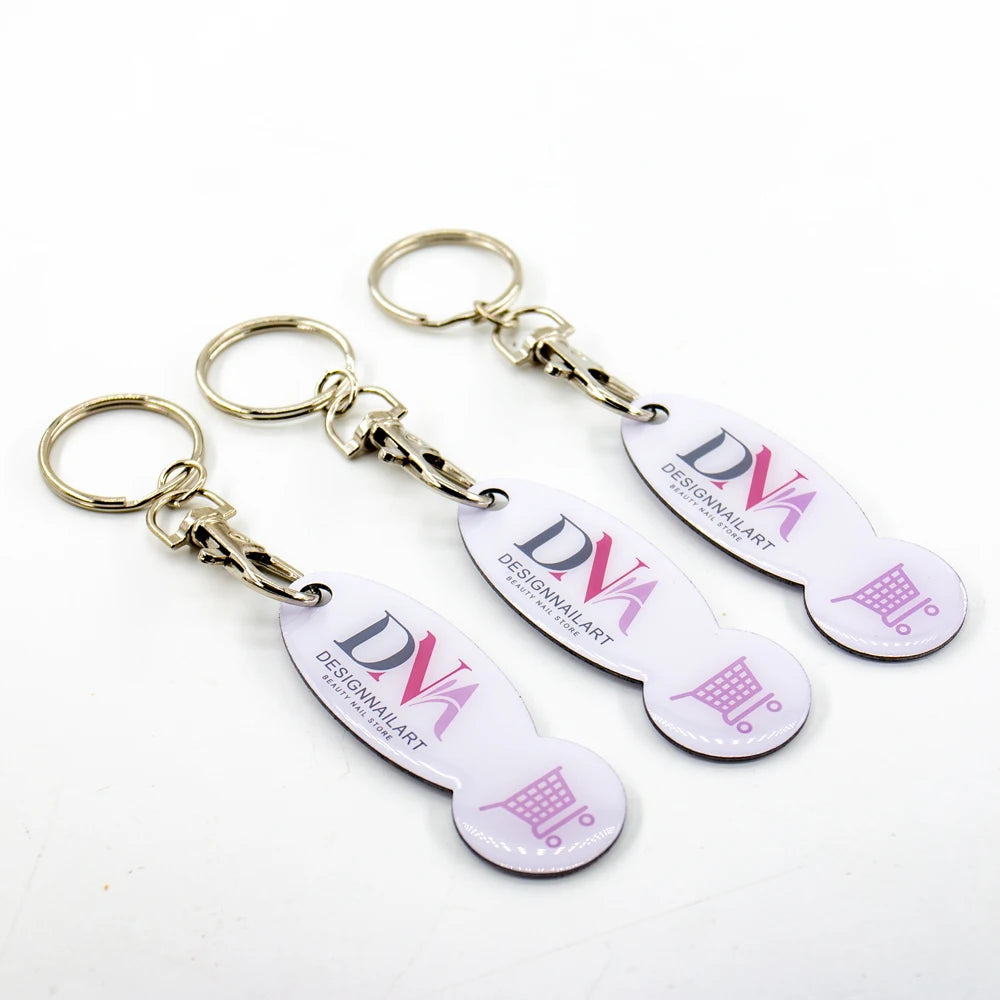 Stainless Steel Shopping Cart Token Keychain With Custom Laser Engraved/Black Logo Metal Trolley Coin Key Ring for Gift