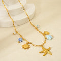 Waterproof Ocean Series Pendant Jewelry Stainless Steel Pearl Fish Sun Flower Starfish Charms Necklace for Women
