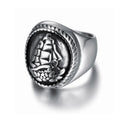 Low MOQ Wholesale Jewelry 18K Gold Plated Classic Princess Cut Antique Black Unisex Stainless Steel Sailboat Ring