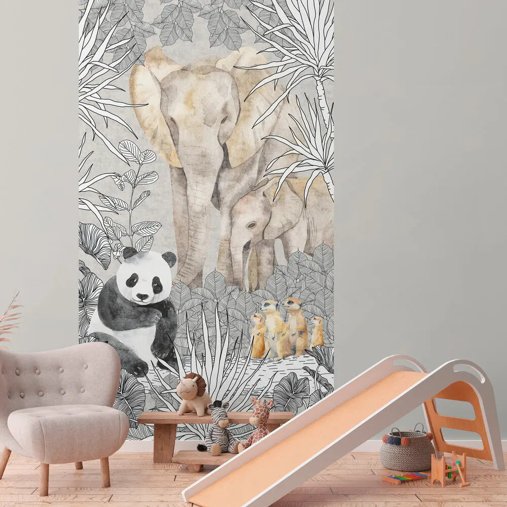 Germany Made Photo Wallpaper Murals for Kids' Bedroom Dining Room Animals Beige Grey Black Non Woven Moisture-Proof Mall