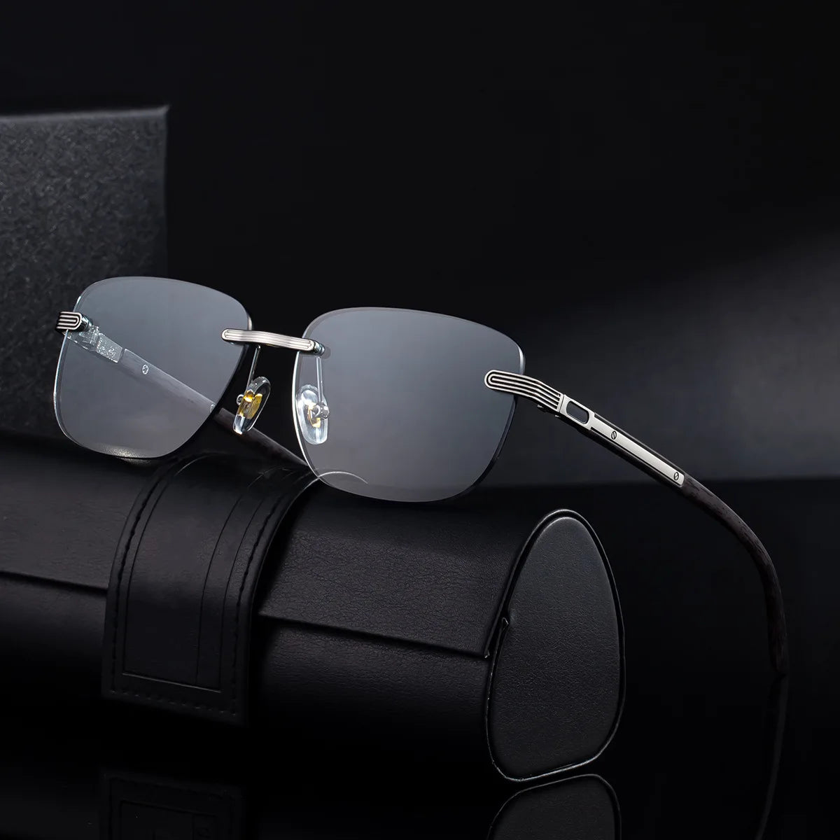 Custom Logo 2025 Retro Color Change Small Frame Sun Glasses UV400 Rimless Square Photochromic Sunglasses for Unisex