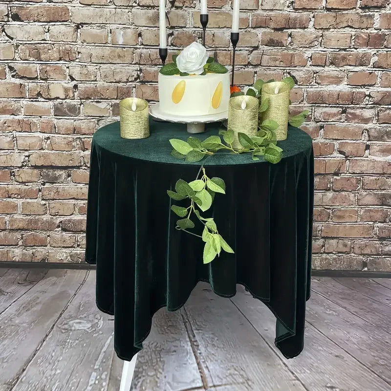 Customized Round Green Knitted Polyester Oilproof & Waterproof Velvet Tablecloth Solid Color for Banquet Wedding Home Party Use