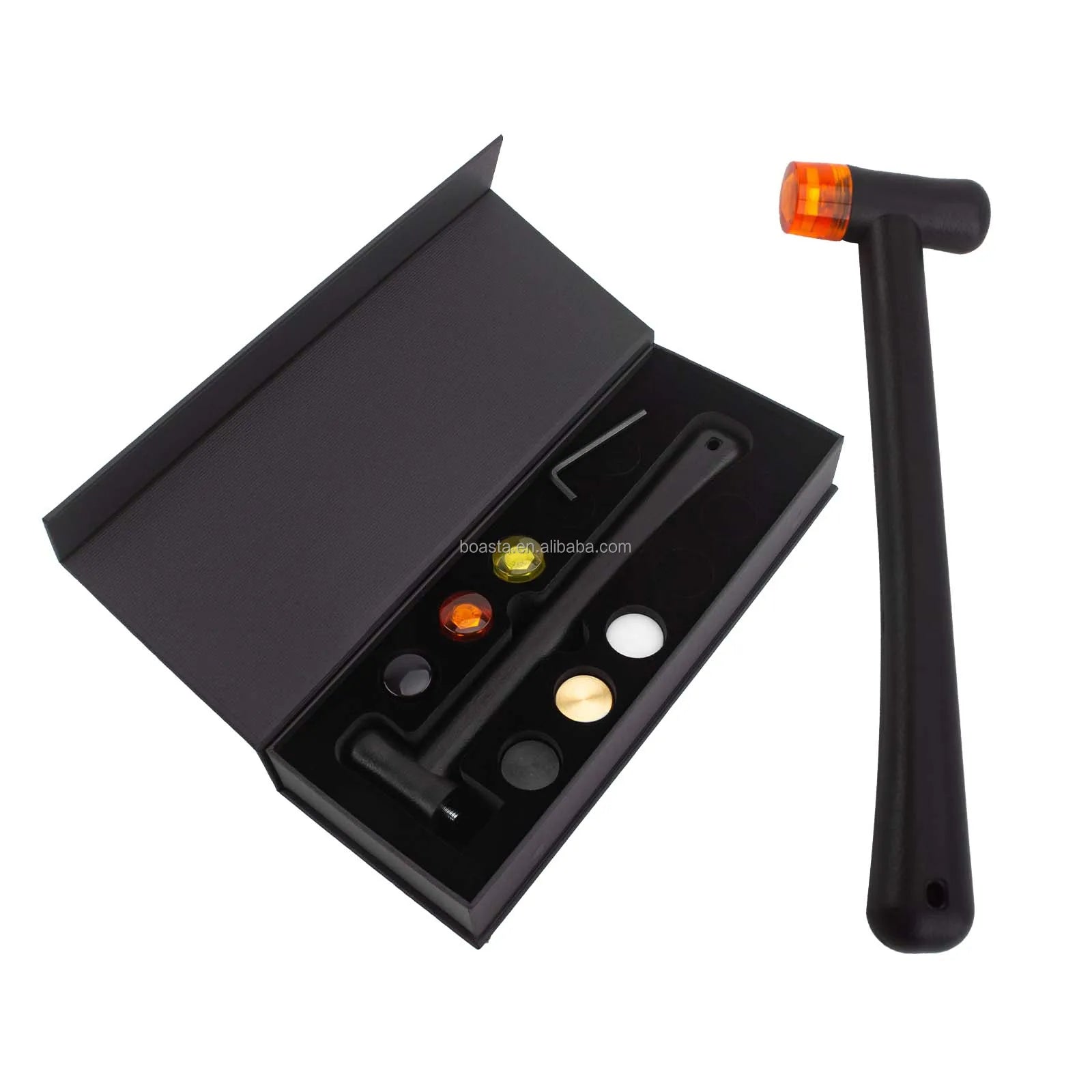 Boasta 7-in-1 Replaceable Jewelry Hammer Tool Set with Interchangeable Rubber Brass Plastic Heads for Metal Forming and Repair