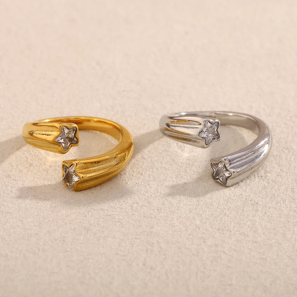 Dreamshow Shooting Star Zircon Jewelry 18k Gold Plated Ring Fashion Stainless Steel Jewelry