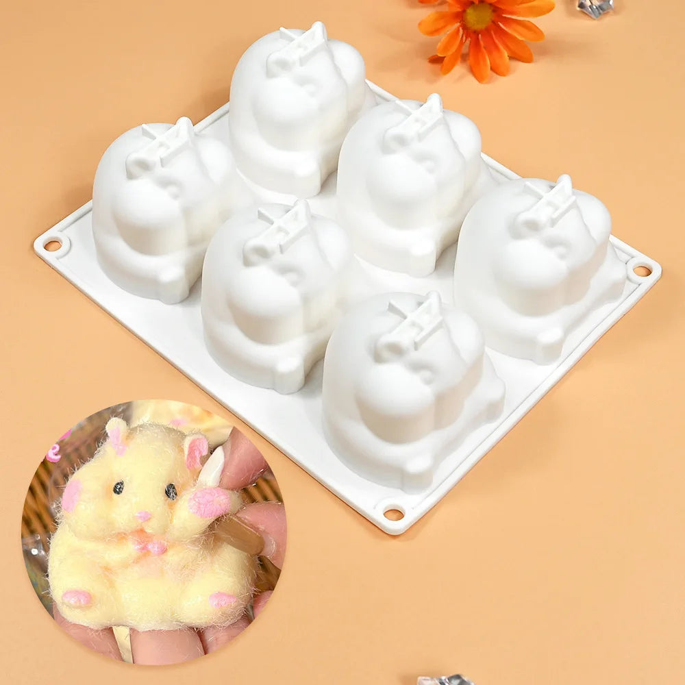 Wholesale 6 Cavity Little Hamster Silicone Mold DIY Moose Cake Mold Decoration Baking Tools for Making Chocolate