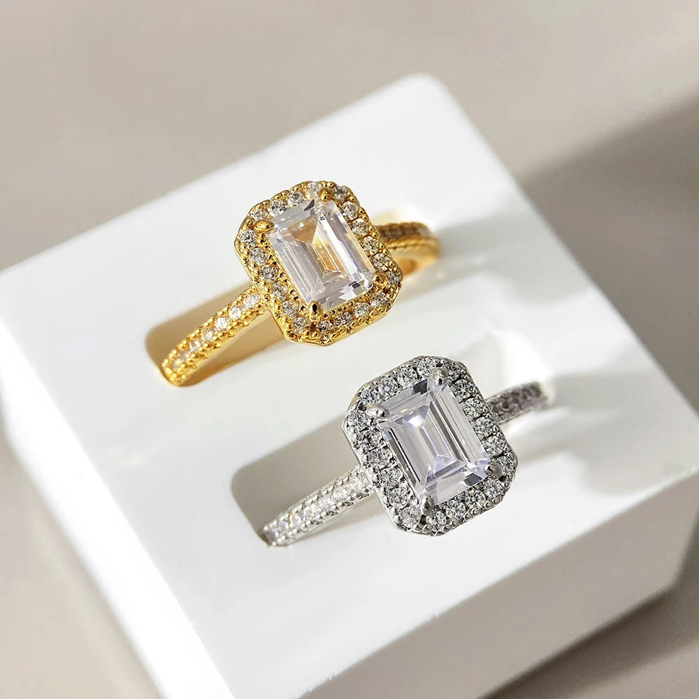 Wholesale S925 Sterling Silver Classic Large Emerald Cut CZ Luxury Statement Cocktail Ring for Wedding & Party