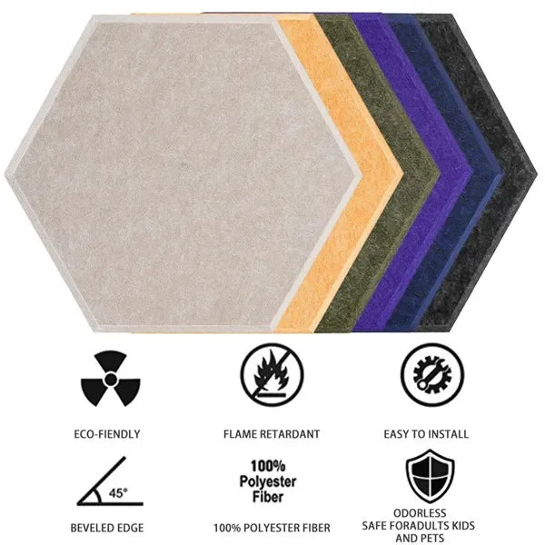 Hexagonal DIY Wall Decoration Multi-Color Options Polyester Acoustic Panels Noise Absorption Graphic Design