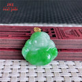 Myanmar Natural a Type Jadeite Jade Pendant 18K Gold Full Green Buddha Emerald Pendant 6.60
