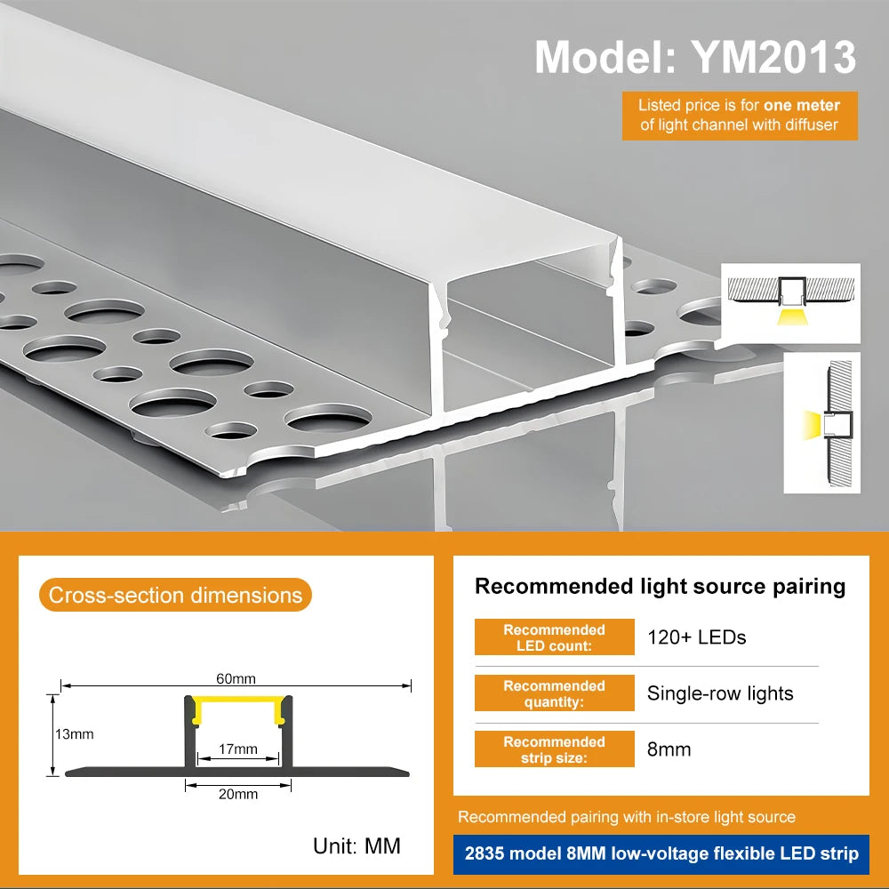 ESann YM2013 Covered Channel Led Strip Light Aluminum Profile LinearLed Light Channel