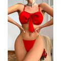 Jersey Chain Strap Bralette Bow Accents 2-Piece Lingerie Ensemble Sexy Backless Bra Set Chest Pads Medium Control Breathable XL
