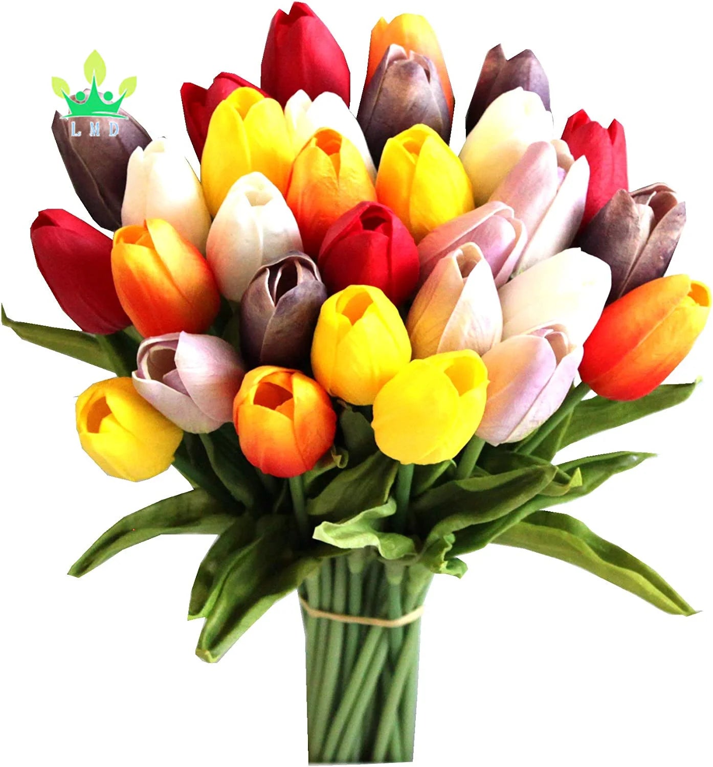 28pcs Multicolor Artificial Tulip Silk Flowers 13.5" for Home Kitchen Wedding Decorations