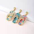 QIKU Wholesale Gold Plated Flip Flops Evils Eye Charms with Cubic Zirconia Cute Funny Trinket Charms for Jewelry Making Bulk